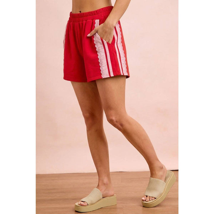 FRENCH TERRY SIDE LACE DRAWSTRING SHORTS