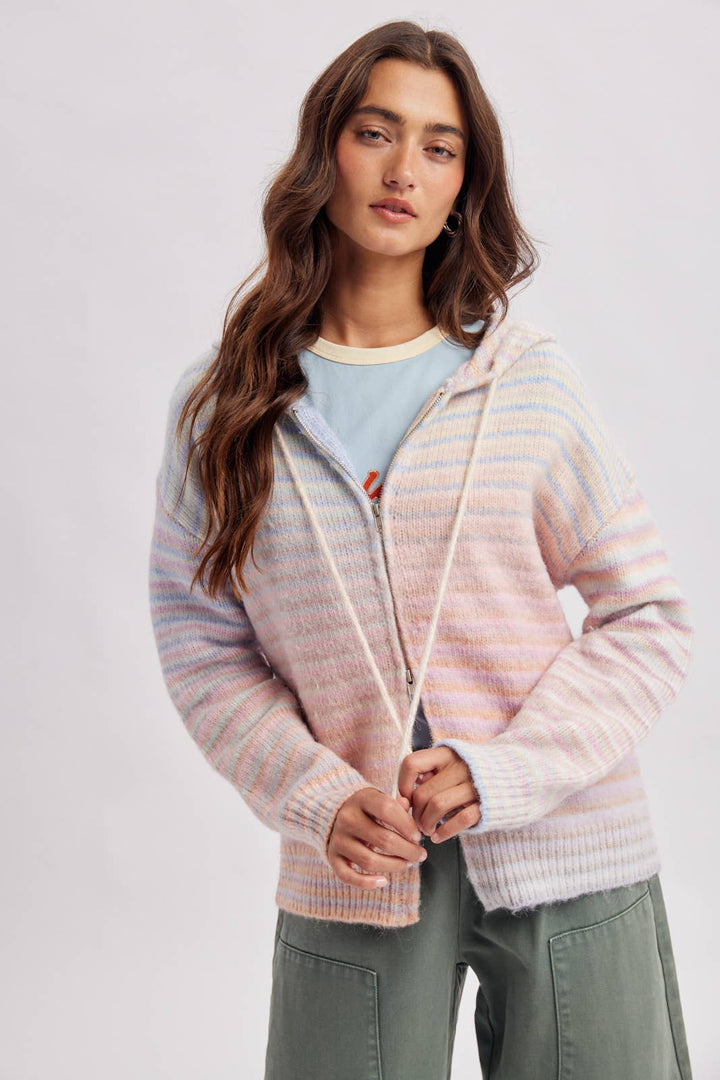 MULTI STRIPE ZIP SWEATER HOODIE