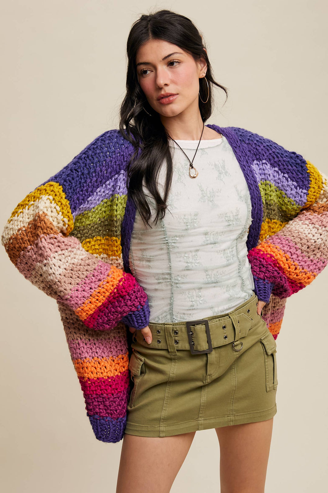 Women's Sweaters - Rainbow Hand-Crochet Open Cardigan - - Cultured Cloths Apparel
