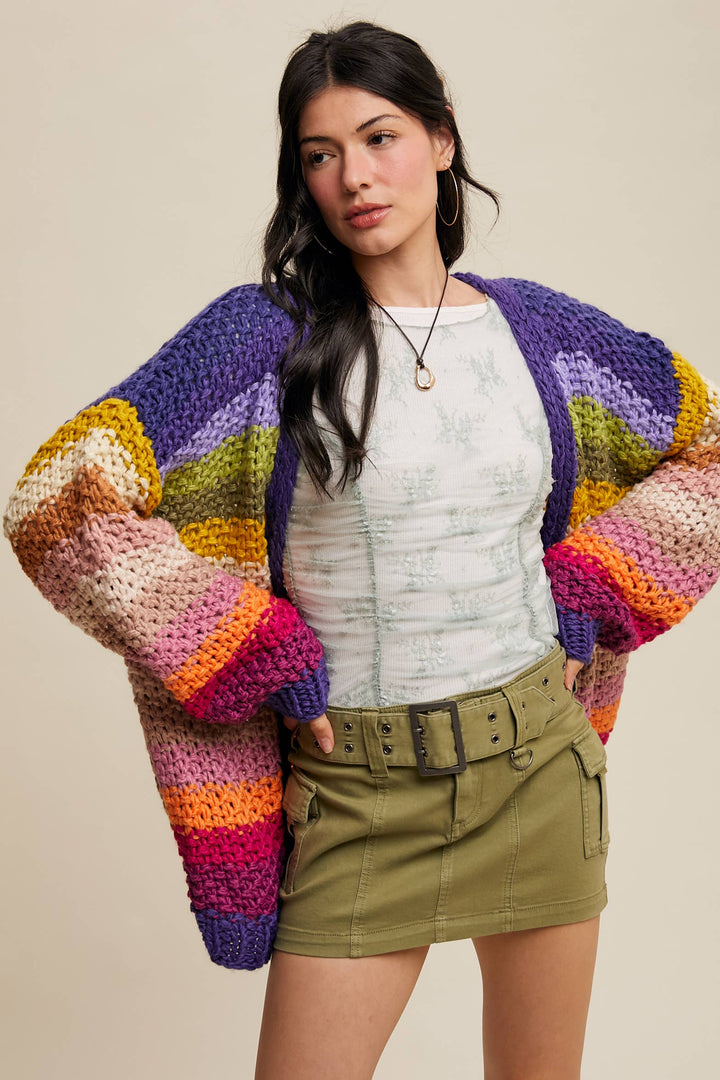 Women's Sweaters - Rainbow Hand-Crochet Open Cardigan - - Cultured Cloths Apparel