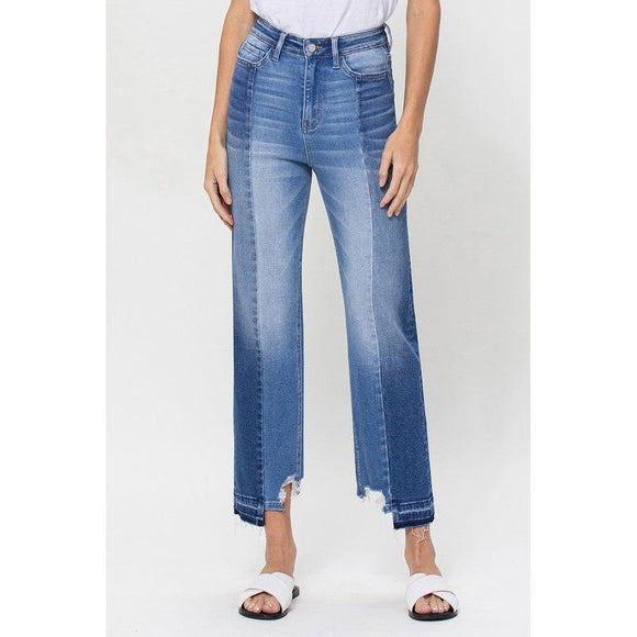 Denim - SUPER HIGH RISE CROP STRAIGHT W CONTRAST AND UNEVE - THE SPRING OF LINE - Cultured Cloths Apparel