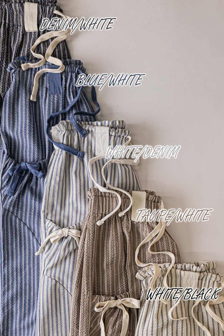 Pants - NP71004-Bow Detail Stripe Textured Woven Pants - - Cultured Cloths Apparel