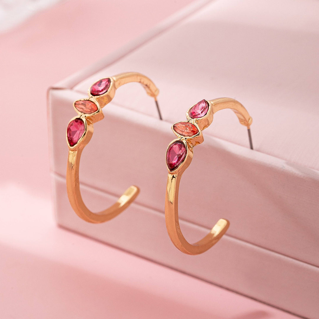 Accessories, Earrings - Fuchsia Marquise Crystal Hoop Earrings - - Cultured Cloths Apparel