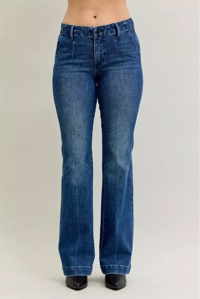 Denim - Judy Blue Full Size Mid Rise Bootcut Jeans with Welt Pockets Plus Size - - Cultured Cloths Apparel