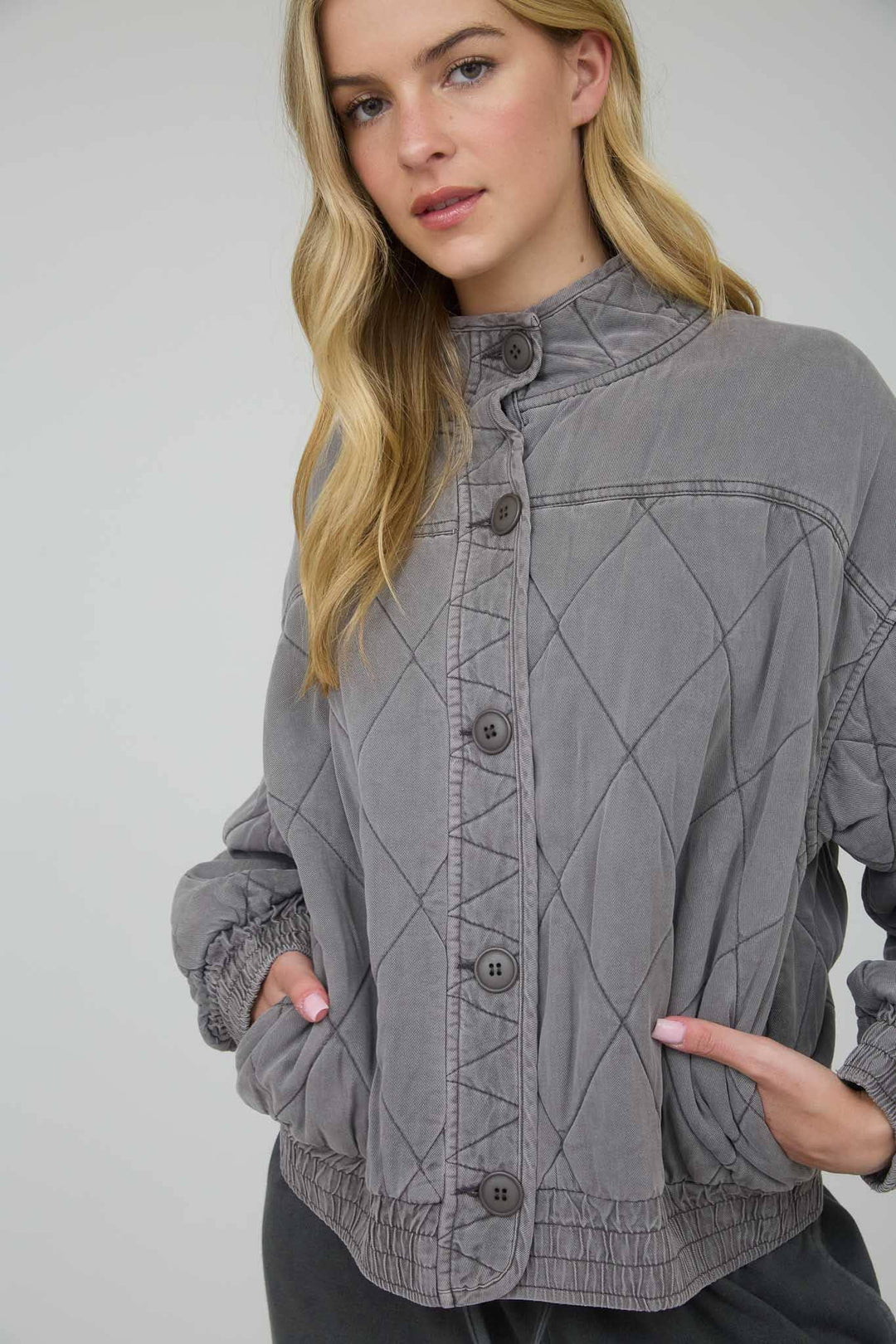 Outerwear - WASHED QUILTED BUTTON DOWN JACKET - CHARCOAL - Cultured Cloths Apparel