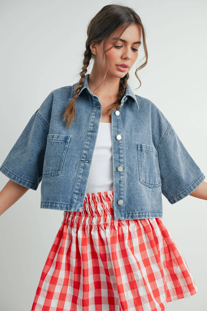 Women's Short Sleeve - Button Front Cropped Shirt - - Cultured Cloths Apparel