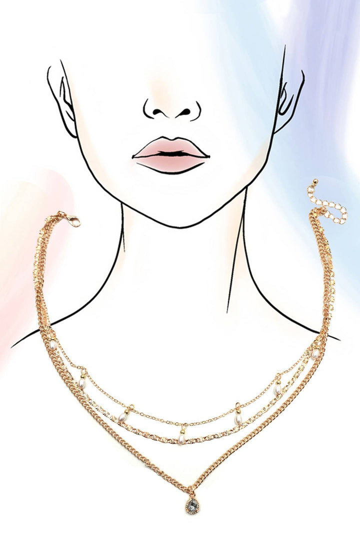 Accessories, Necklaces - MULTI LAYER STONE CHAIN TEARDROP CHARM NECKLACE | 40NK9637 - - Cultured Cloths Apparel