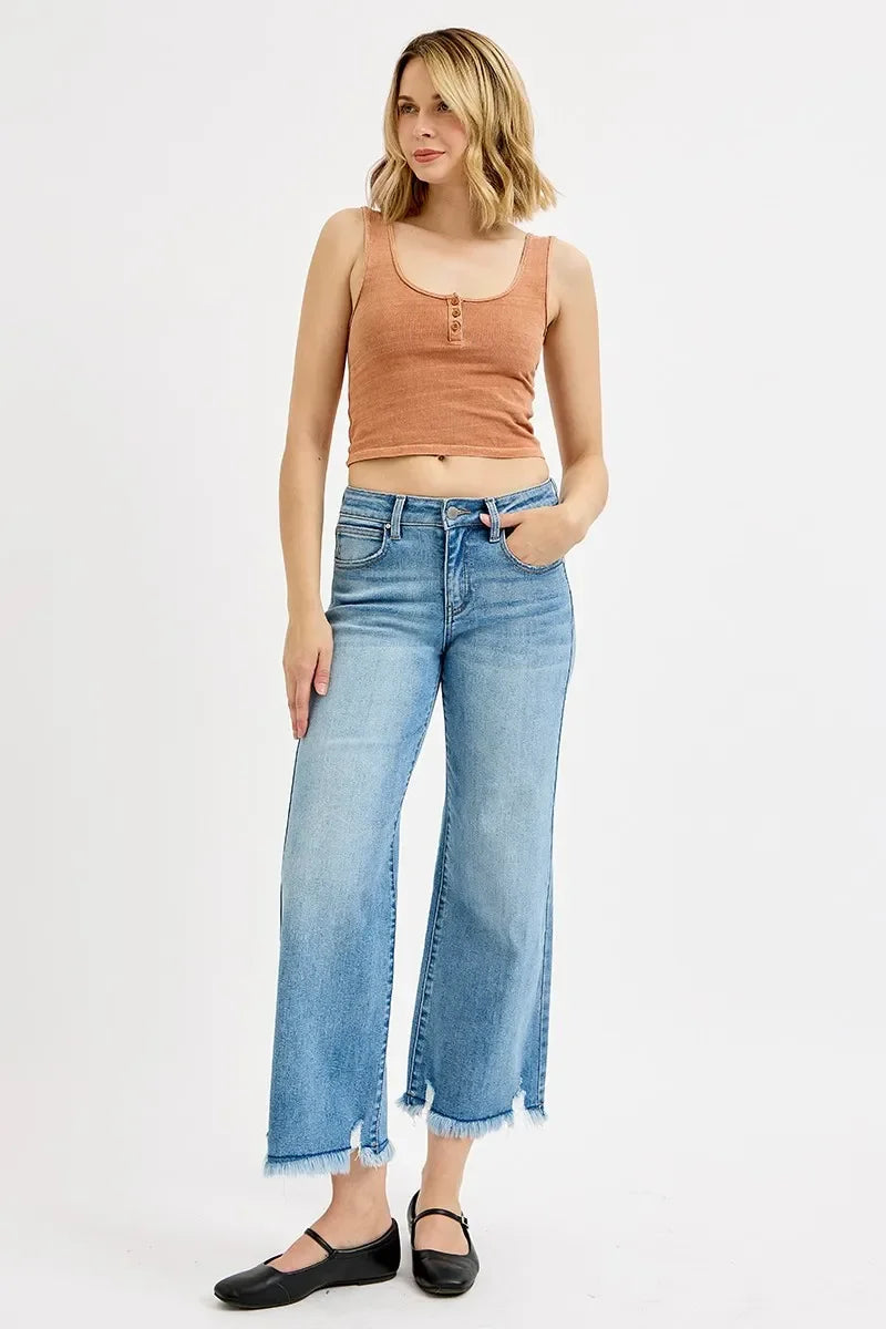 Denim - RISEN Full Size Mid Rise Crop Wide Leg Jeans Plus Size - - Cultured Cloths Apparel