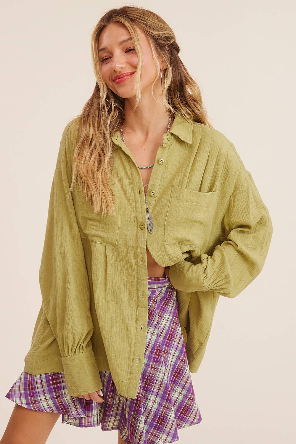 Women's Long Sleeve - Gauze Button-Down Shirt - - Cultured Cloths Apparel