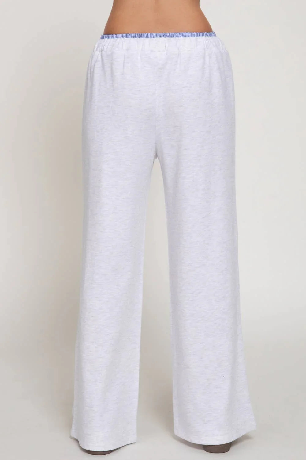 Elastic Waist Long Pants with Contrasting Check Panel