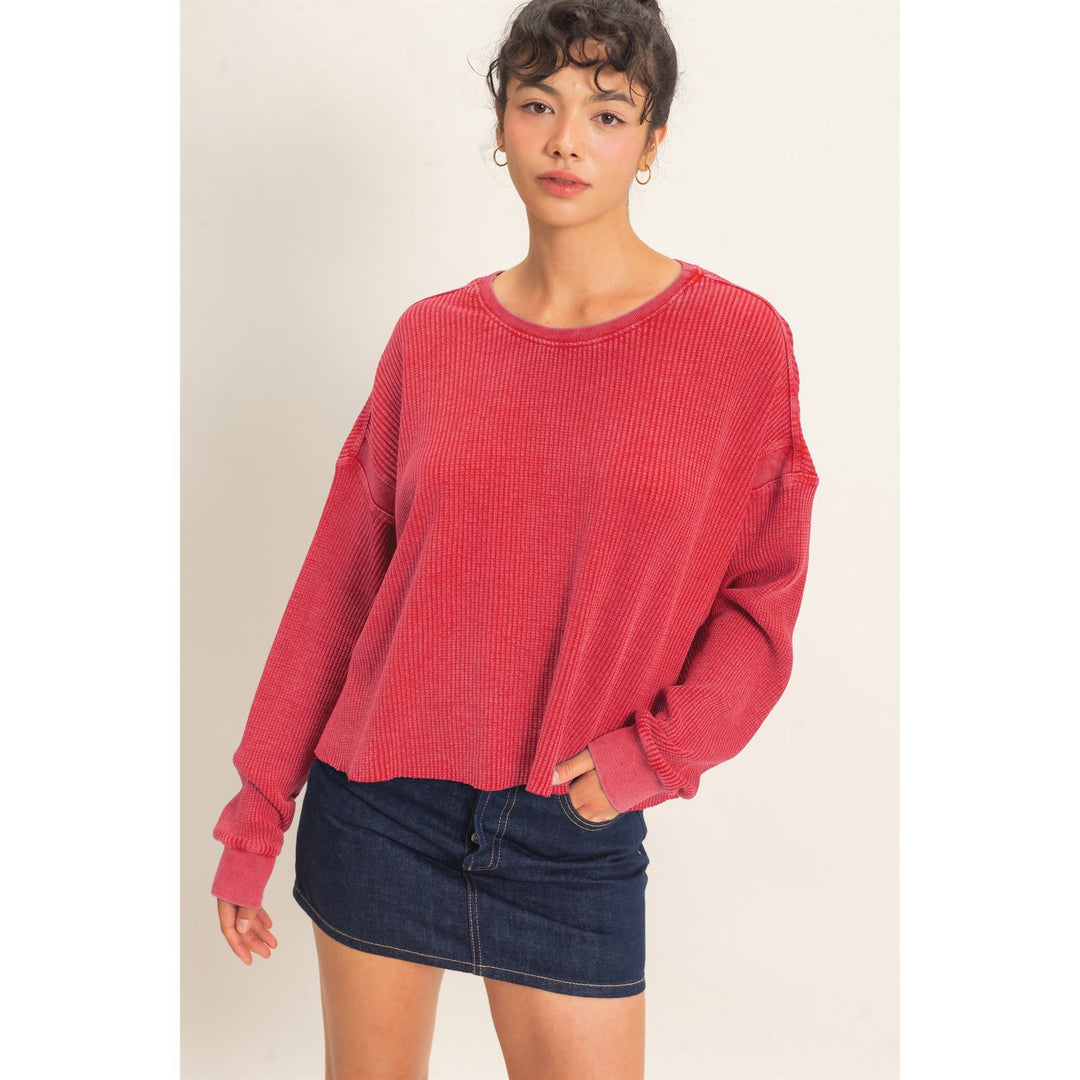 Mineral Wash Waffle Open Back Top