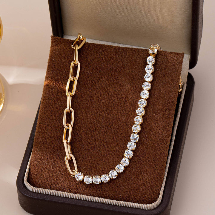 Accessories, Necklaces - Dual Necklace-Half Rhinestones & Half Link Chain | 80N92669 - - Cultured Cloths Apparel