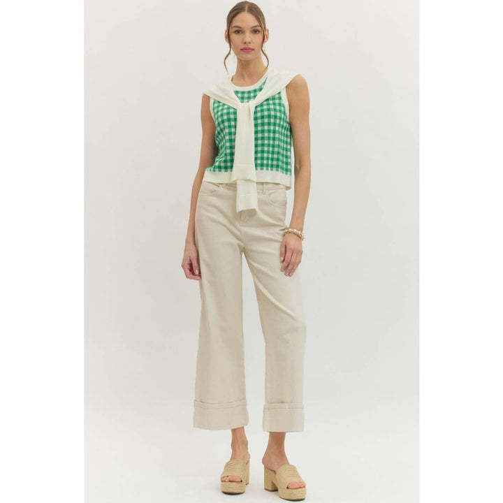 Women's Sleeveless - Gingham sleeveless sweater knit top - - Cultured Cloths Apparel