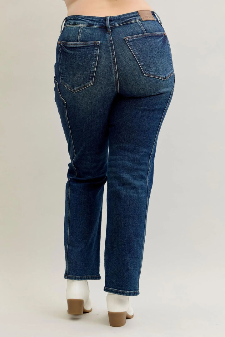 Denim - Judy Blue Full Size Seam Detail Straight Leg Jeans - - Cultured Cloths Apparel