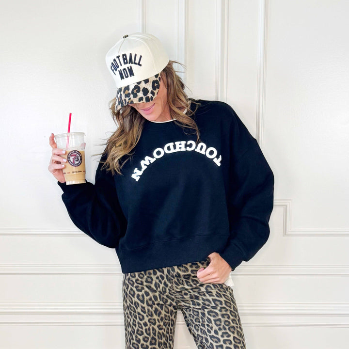 Women's Long Sleeve - Upside Down Touchdown Puff Crop Sweatshirt - L/XL - Cultured Cloths Apparel