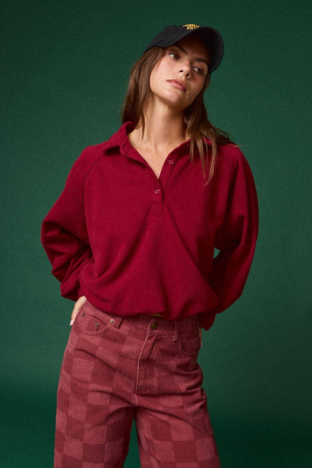 Oversized Long-Sleeve Polo