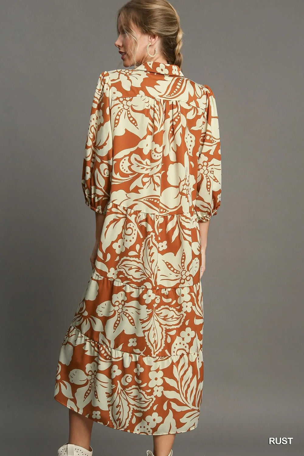 Women's Dresses - Umgee Full Size Floral Tiered Midi Shirt Dress - - Cultured Cloths Apparel