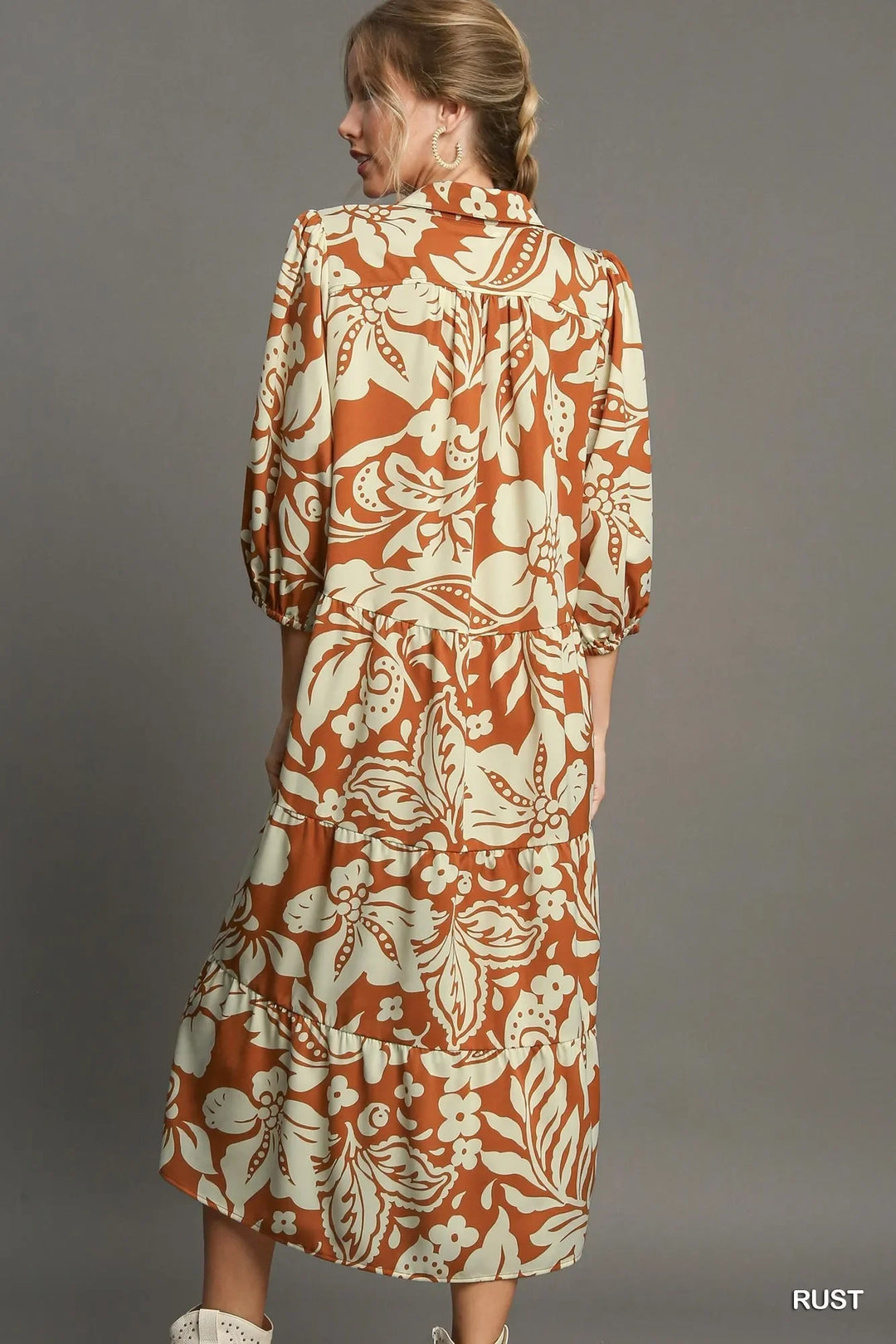 Women's Dresses - Umgee Full Size Floral Tiered Midi Shirt Dress - - Cultured Cloths Apparel