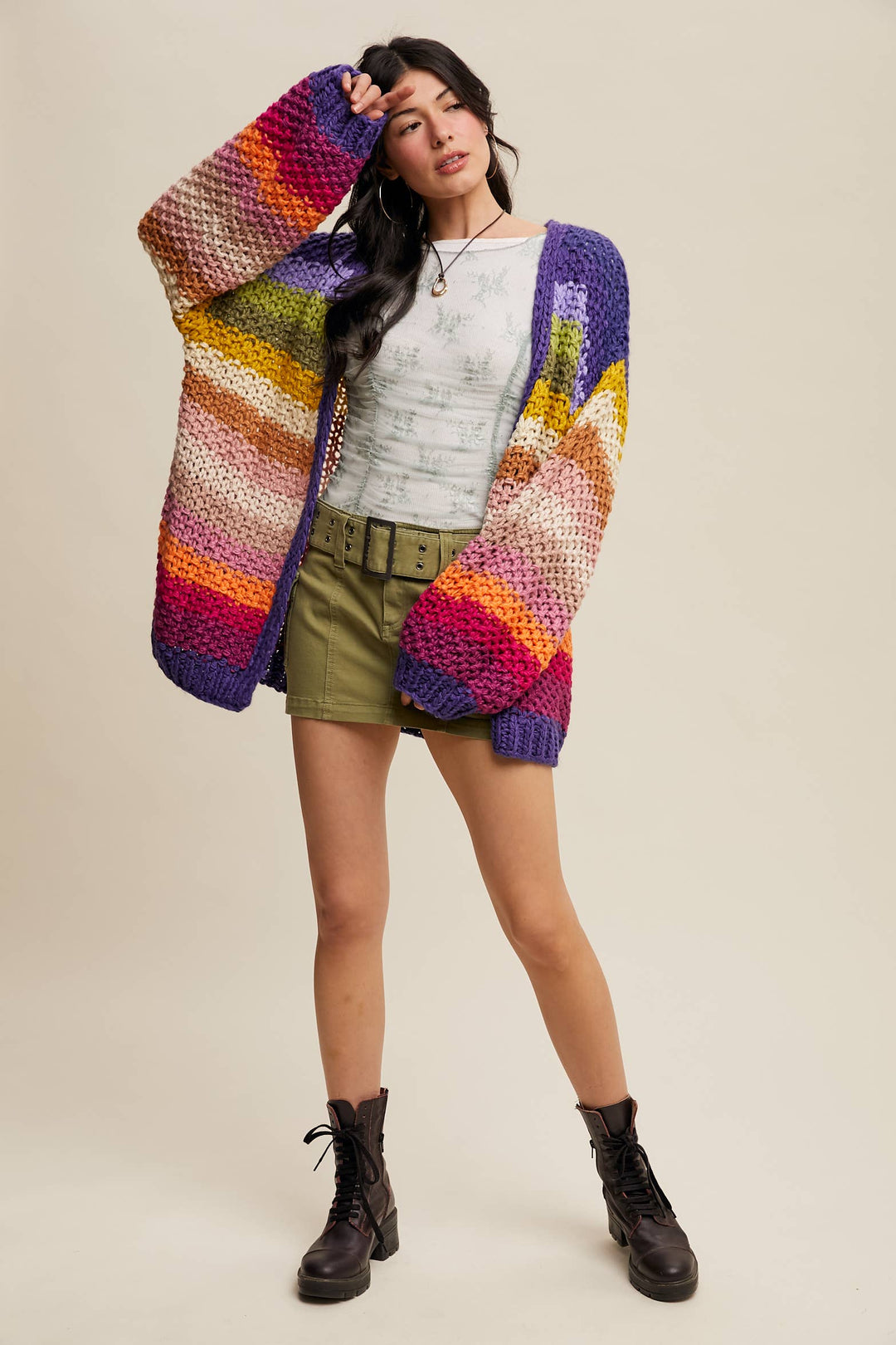 Women's Sweaters - Rainbow Hand-Crochet Open Cardigan - - Cultured Cloths Apparel