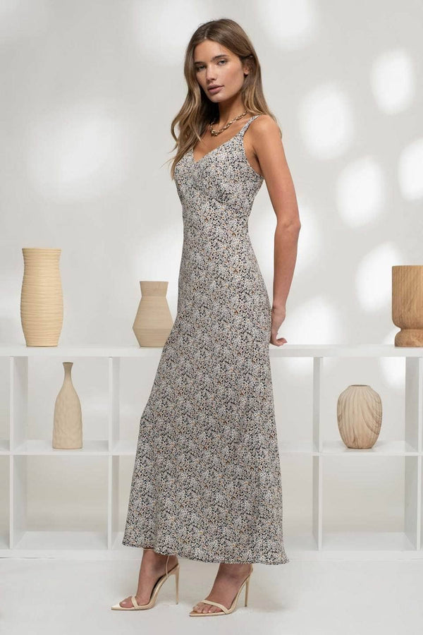 Women's Dresses - FLORAL PRINT V NECK A LINE SLEEVELESS MIDI DRESS -  - Cultured Cloths Apparel