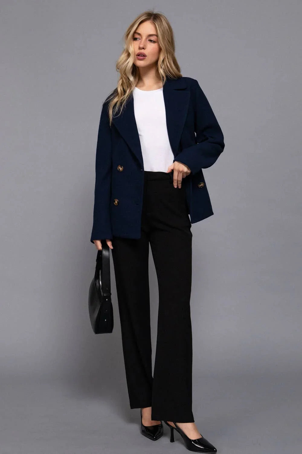 Outerwear - Long Sleeve Soft Felt Short Peacoat - - Cultured Cloths Apparel