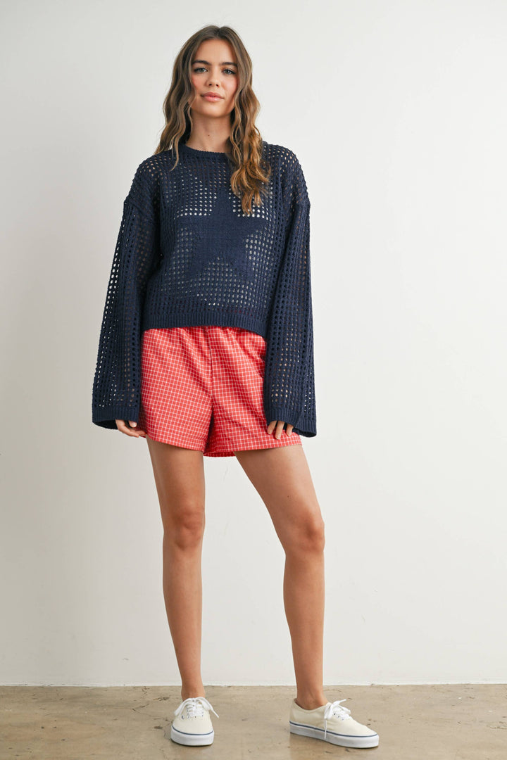 Women's Sweaters - Star Crew Neck Crochet Sweater - - Cultured Cloths Apparel