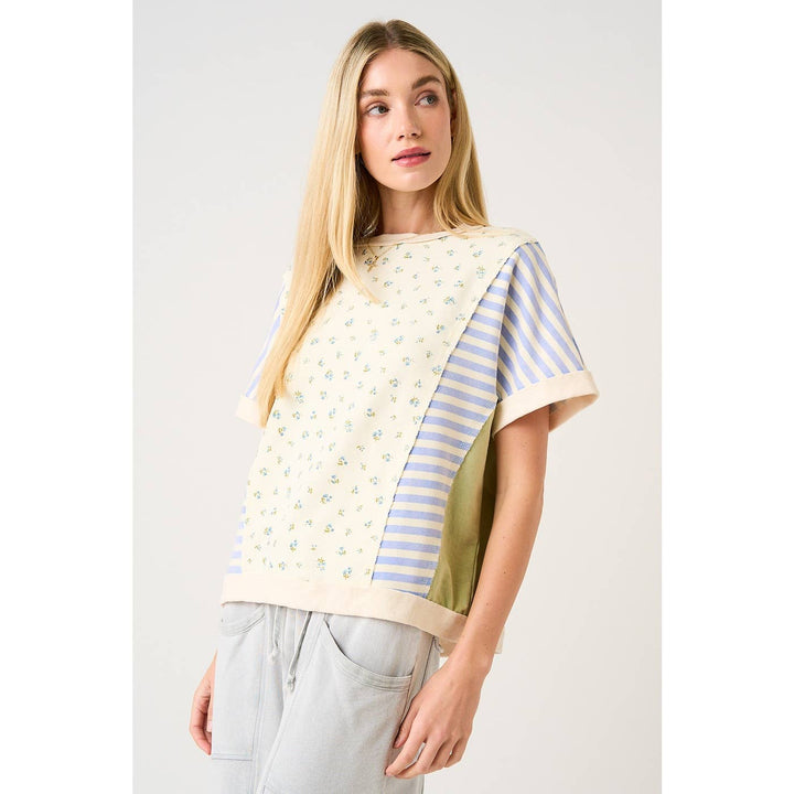Women's Short Sleeve - PATCHWORK COLOR BLOCK SHORT SLEEVE TOP - - Cultured Cloths Apparel