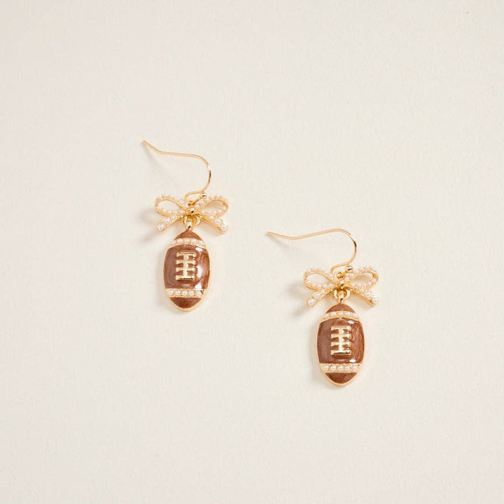 Accessories, Earrings - 1.5 Inch Pearlized Football Pave Pearl Bow Hook Earrings - ONE - Cultured Cloths Apparel