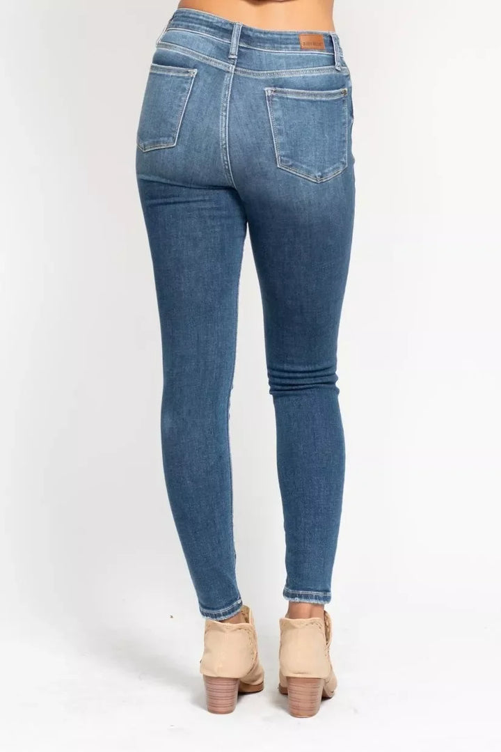 Denim - Judy Blue Full Size High Rise Button Fly Skinny Jeans Plus Size - - Cultured Cloths Apparel