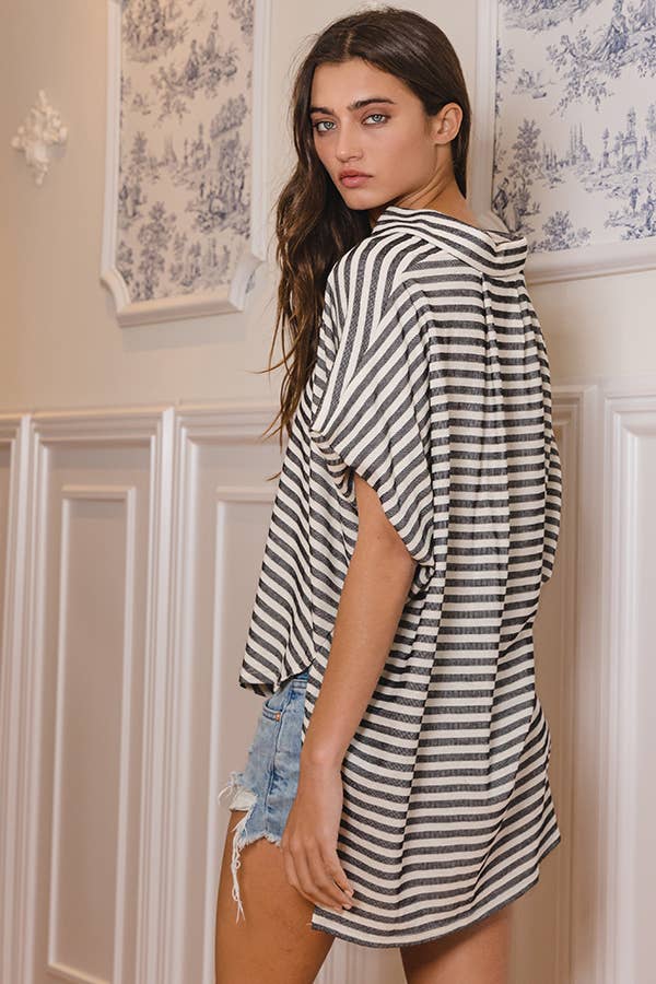 Women's Short Sleeve - Short Dolman Sleeve Oversized Stripe Shirt Top - - Cultured Cloths Apparel