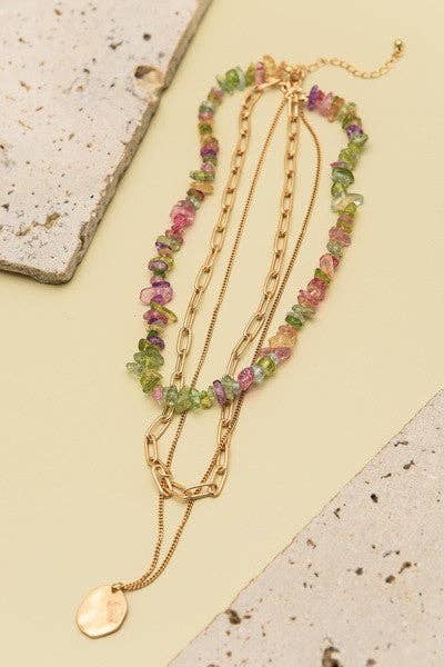 Accessories, Necklaces - NATURAL STONE LAYER NECKLACE | 25N370 - - Cultured Cloths Apparel