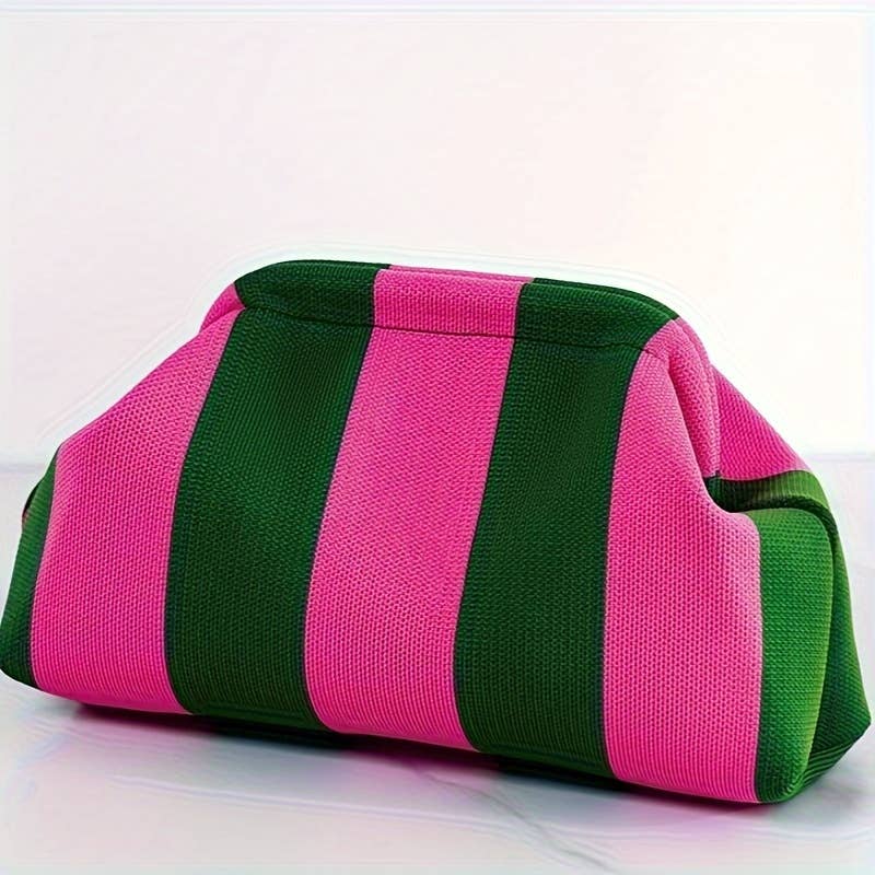 Compact Urban Chic Stripe Design Clutch Bag Makeup Pouch