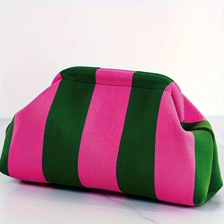 Compact Urban Chic Stripe Design Clutch Bag Makeup Pouch