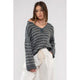 Women's Sweaters - Striped Drop Shoulder Knit Sweater - Hunter Green - Cultured Cloths Apparel