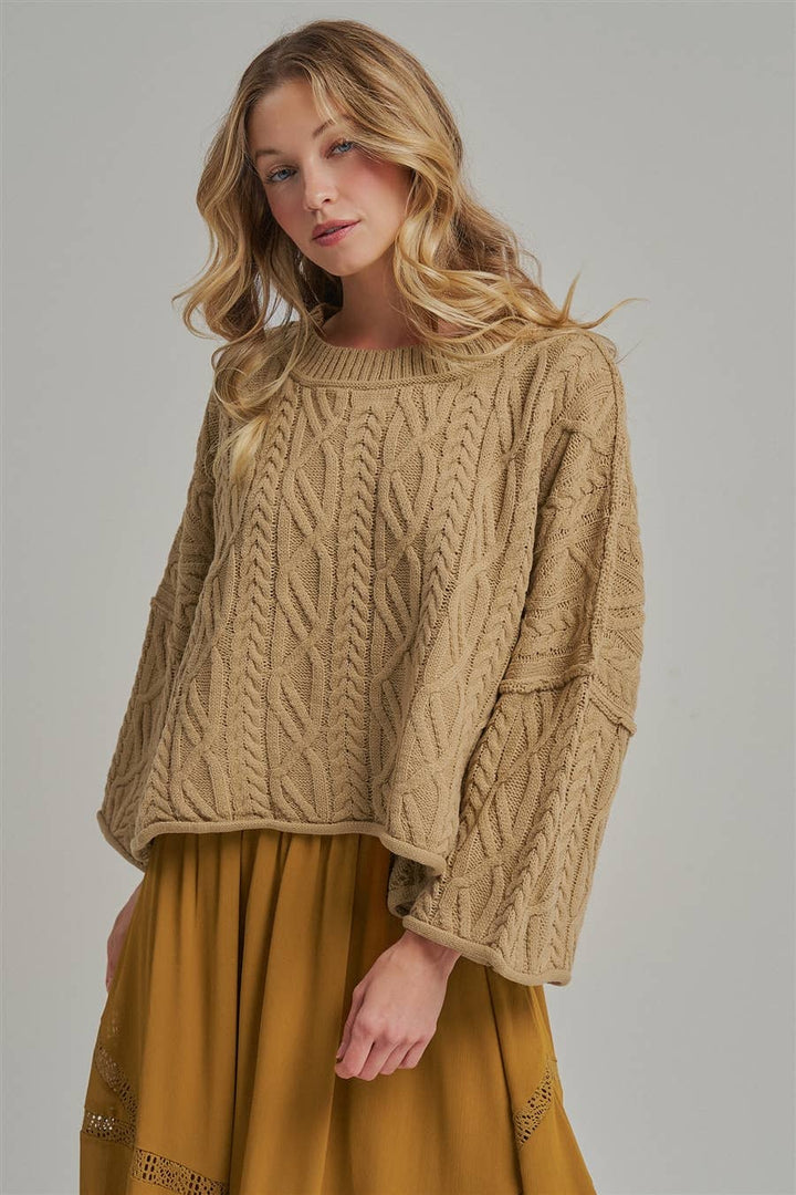 OVERSIZED CABLE KNIT CASUAL BOHO FALL SWEATERTOP