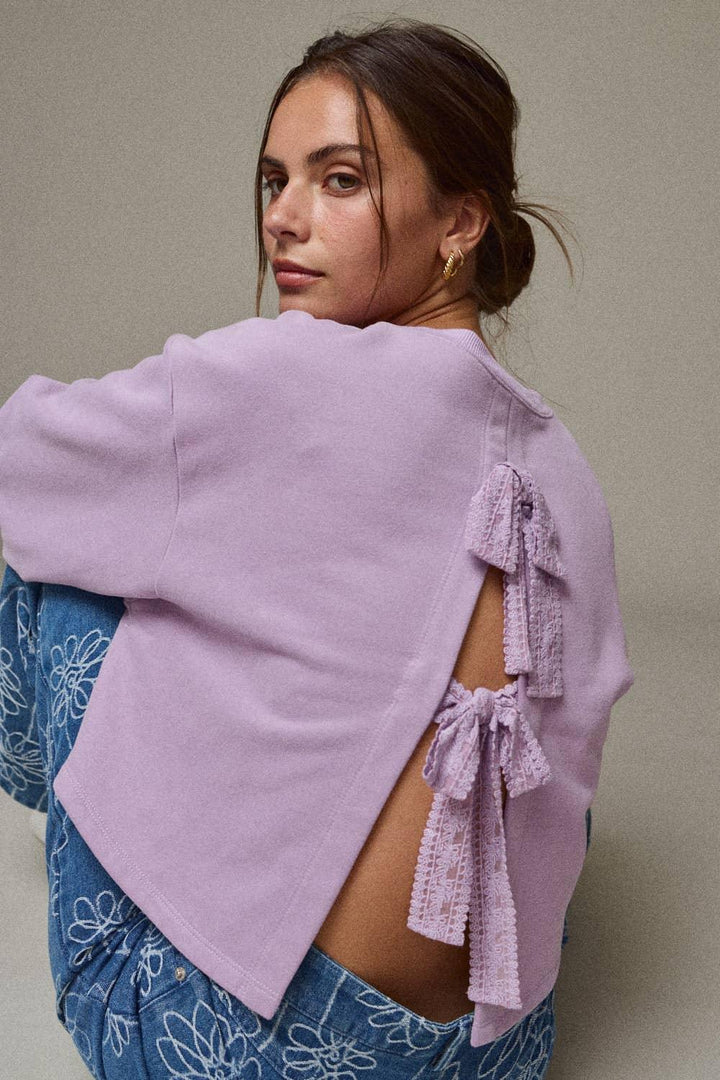 Women's Sweaters - Back Bow Long Sleeve Knit Sweater - - Cultured Cloths Apparel