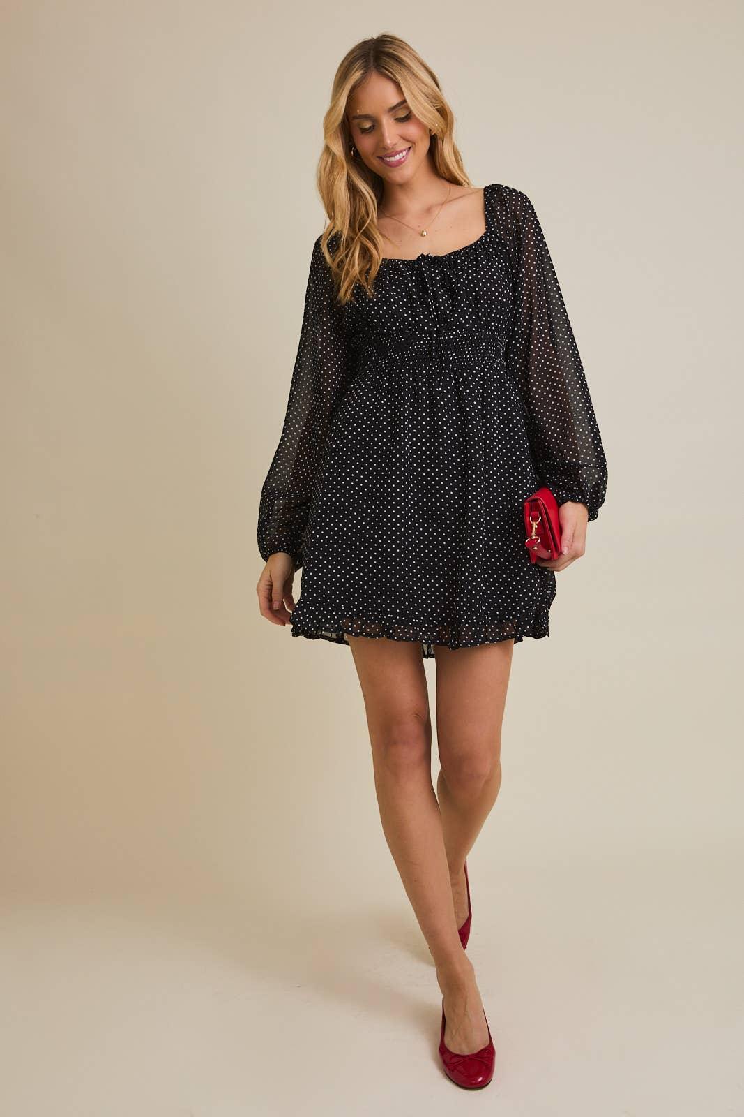 Women's Dresses - PUFF LONG SLEEVE SMOCKED MINI DRESS - - Cultured Cloths Apparel