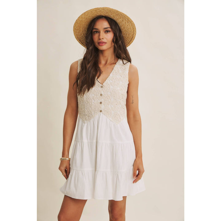 Dresses - FRENCH PICNIC MIXED MEDIA COTTON CROCHET MINI DRESS - - Cultured Cloths Apparel