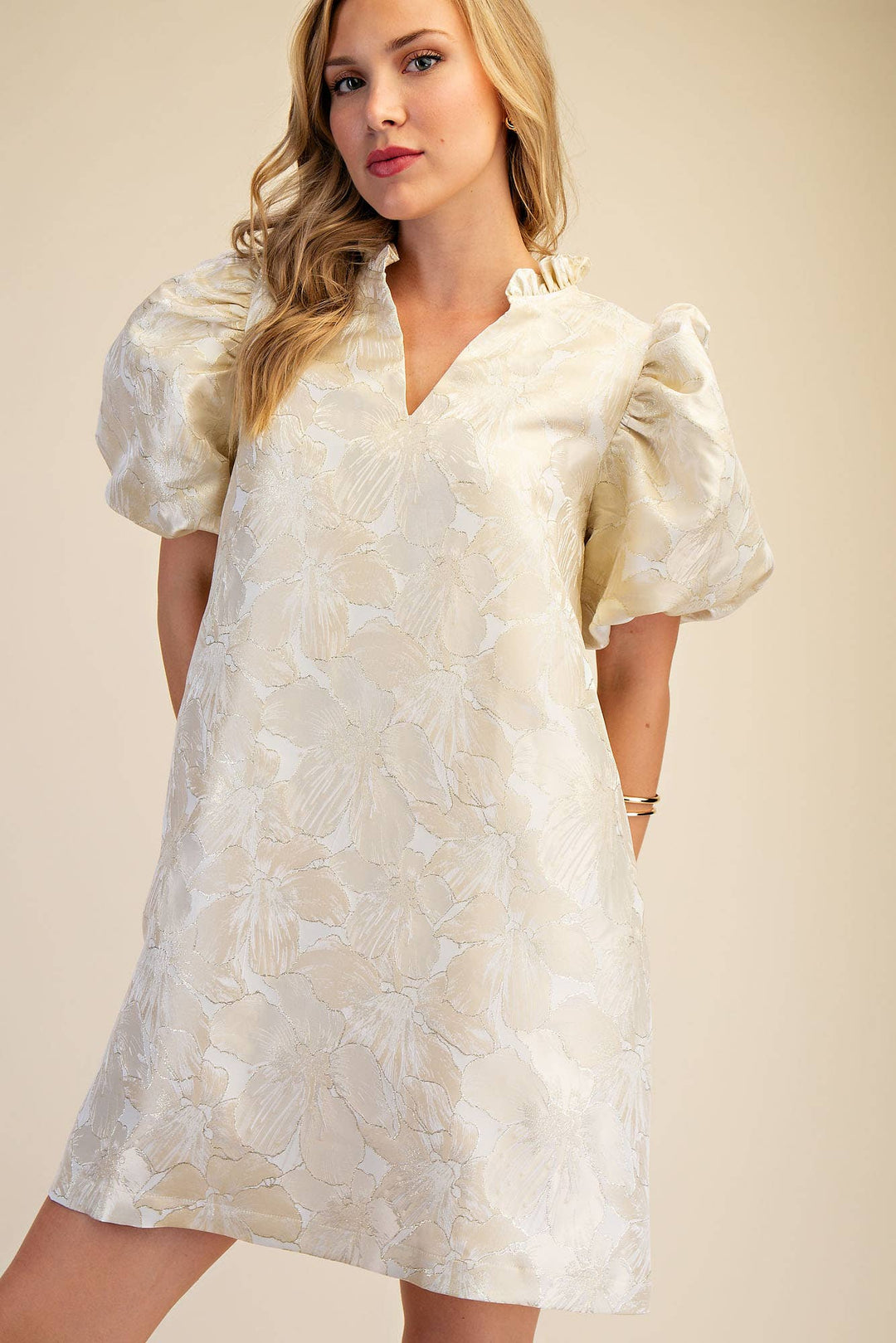 Dresses - Ruffle V-Neck Puff Sleeve Mini Dress - Spring / Summer - - Cultured Cloths Apparel