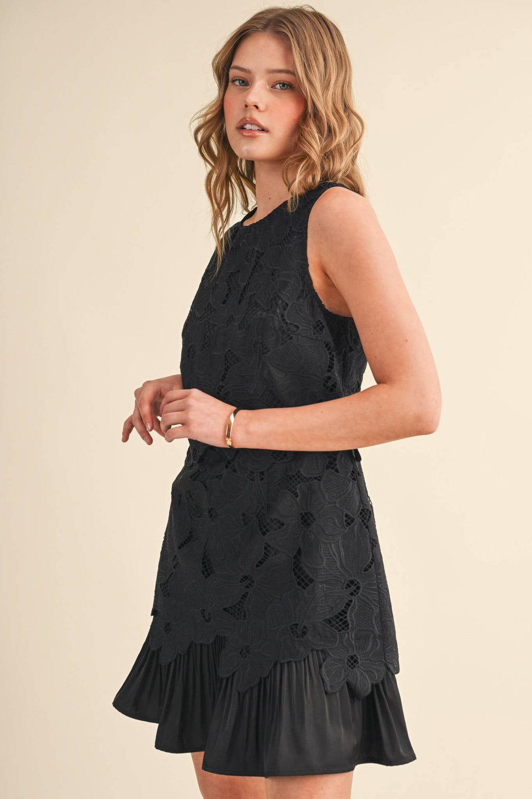Dresses - TIERED FLORAL LACE FLOUNCE HEM MINI DRESS - - Cultured Cloths Apparel