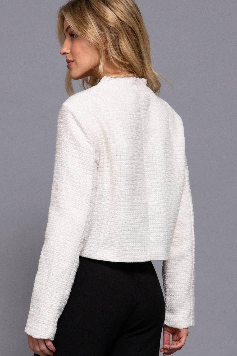 Outerwear - Long Sleeve Crew Neck Button Down Tweed Jacket - - Cultured Cloths Apparel