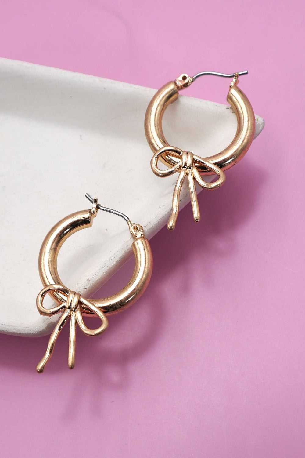 Accessories, Earrings - WORN GOLD BOW PUFFY HOOP EARRINGS | 80E06289 - - Cultured Cloths Apparel