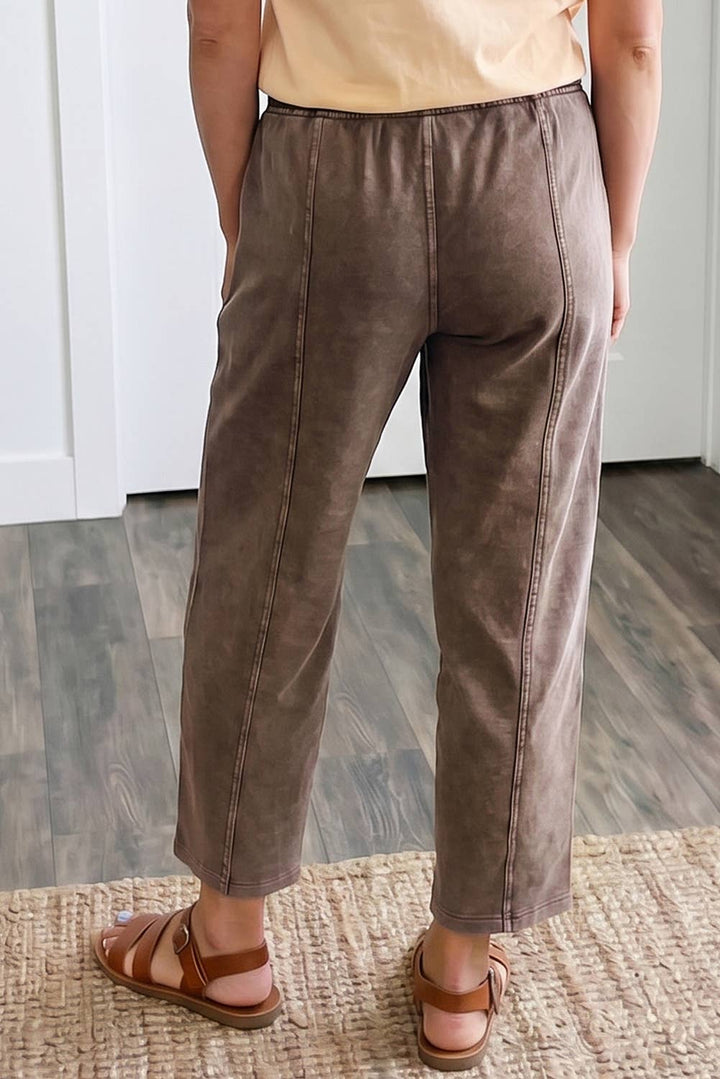 Plus Sizes - Mineral Wash Seam Detail Elastic Waist Pants - - Cultured Cloths Apparel