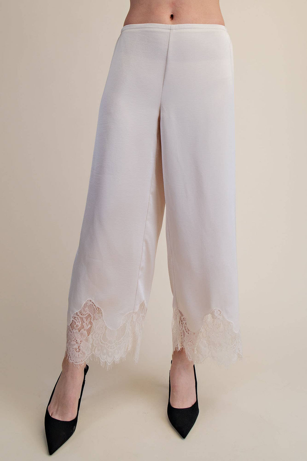 Pants - Mid Rise Cropped Lace Trim Pants - - Cultured Cloths Apparel