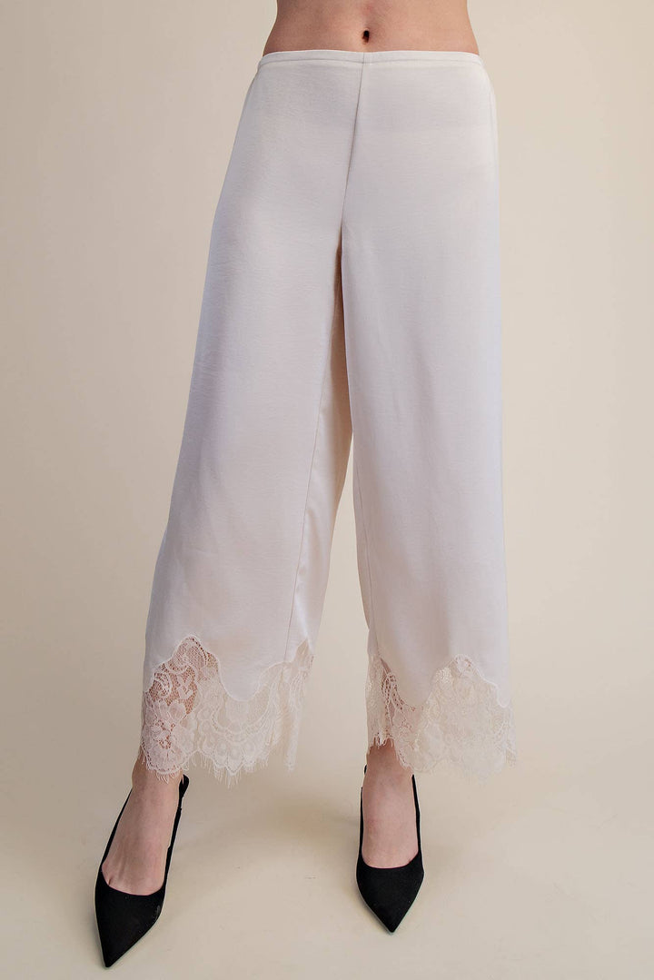 Pants - Mid Rise Cropped Lace Trim Pants - - Cultured Cloths Apparel