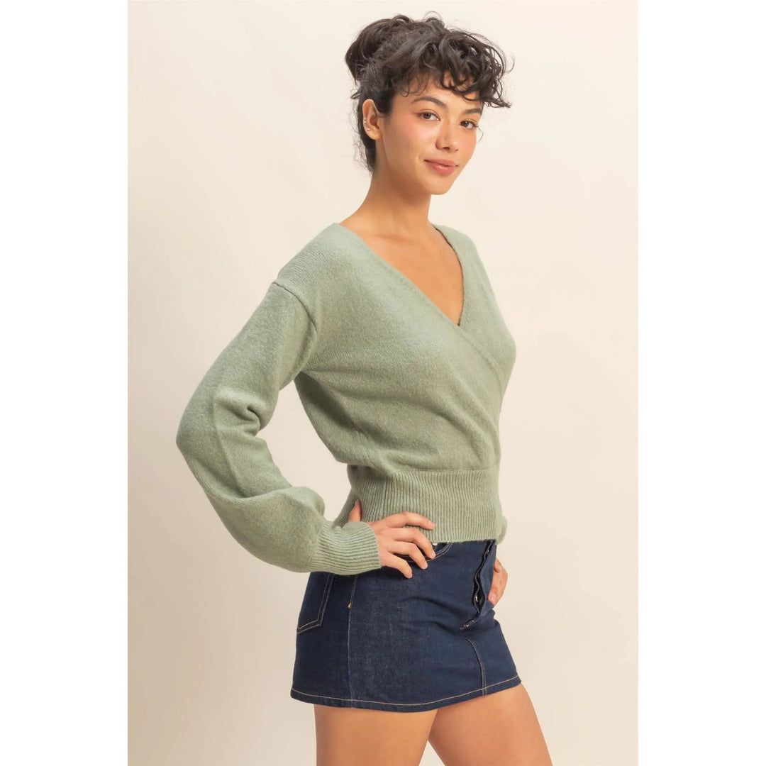 Women's Sweaters - Surplice V Neck Sweater - - Cultured Cloths Apparel