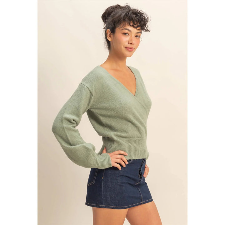 Women's Sweaters - Surplice V Neck Sweater - - Cultured Cloths Apparel