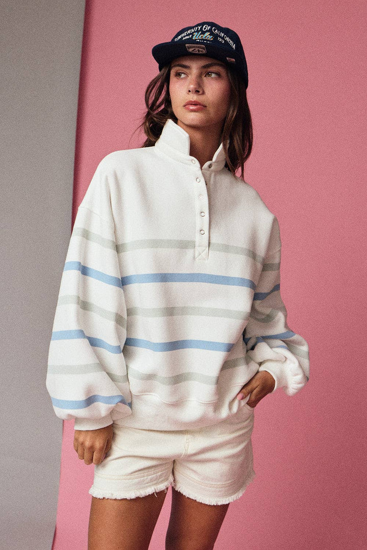 Striped Mock Neck Pullover