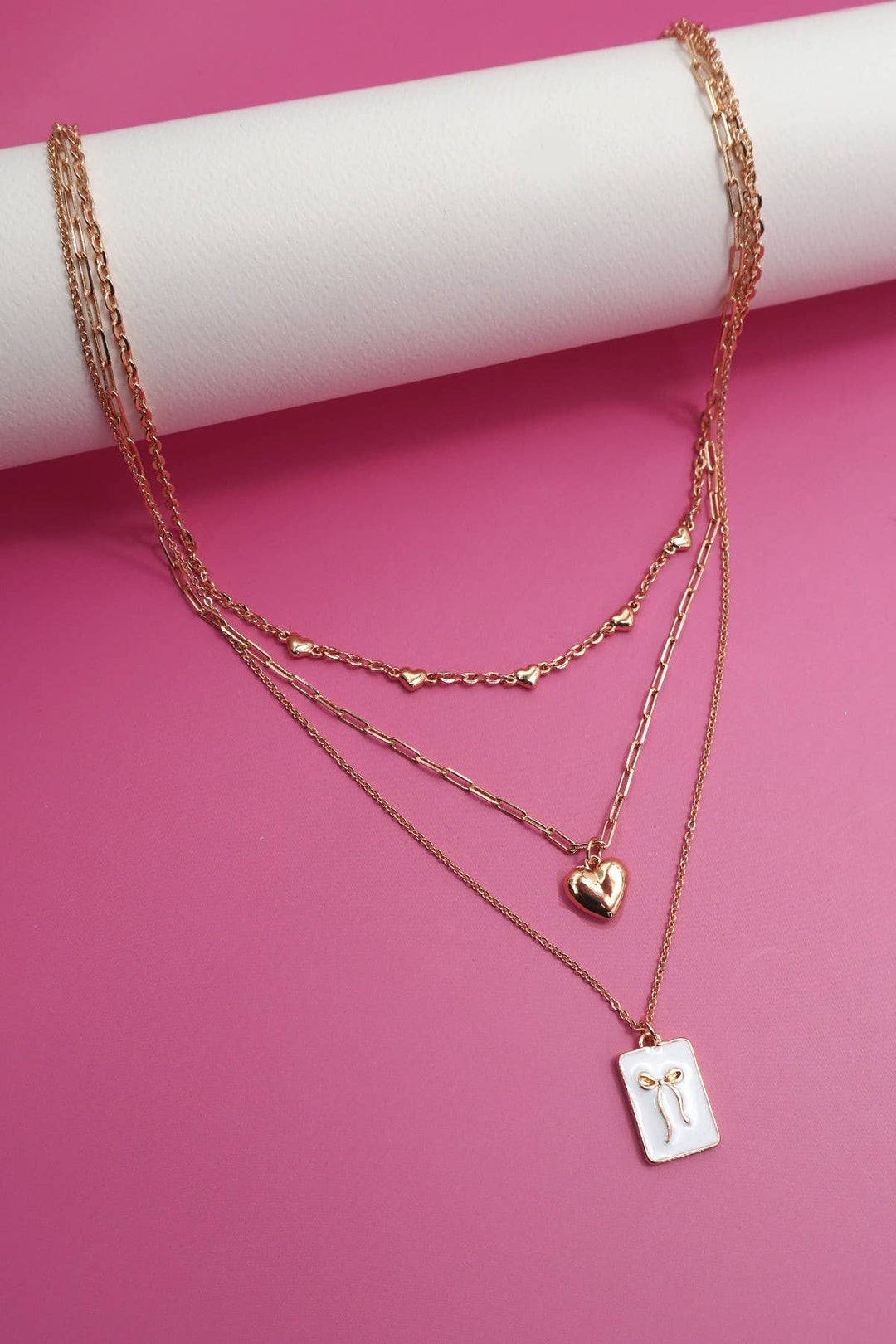 Accessories, Necklaces - SQUARE BOW EPOXY CHARM LAYERED NECKLACE | 80N91936 - - Cultured Cloths Apparel