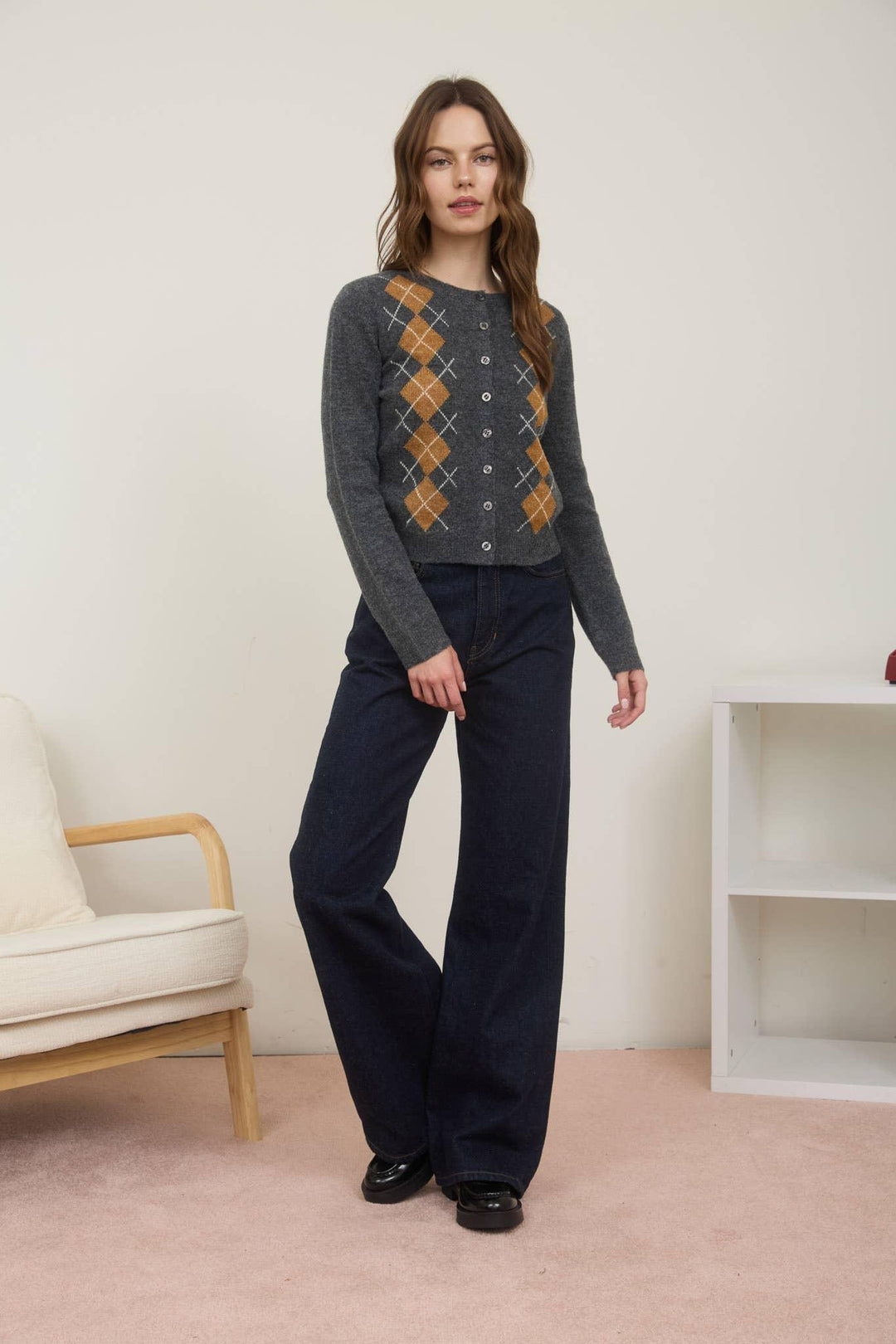 Women's Sweaters - ARGYLE PATTERN BUTTON DOWN LONG SLEEVE CARDIGAN - - Cultured Cloths Apparel